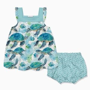 Kids Sea Turtle Print Dress and Shorts Set